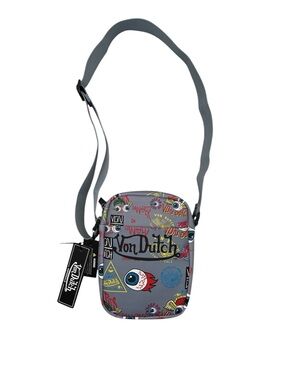 Von Dutch Flying Eyeball Crossbody Bag Gray Multicolor Logo NEW WITH TAG